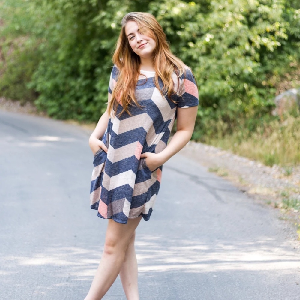 Chevron Mini Dress with Pockets